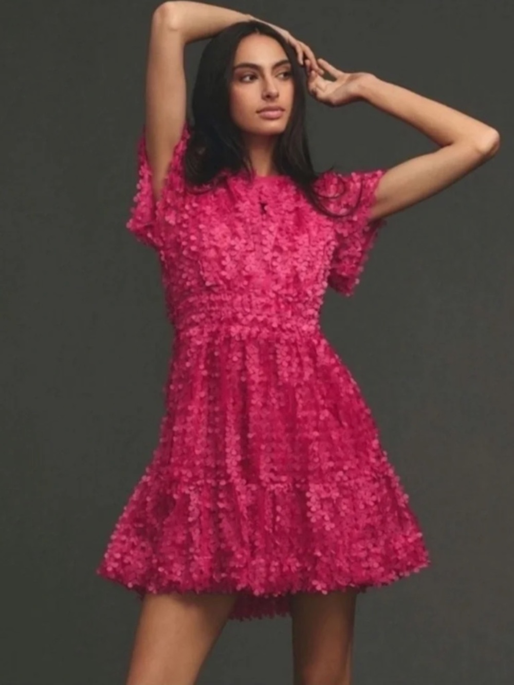 NWT! Anthropologie Somerset Limited Edition Pink Applique Floral Mini Dress XXS